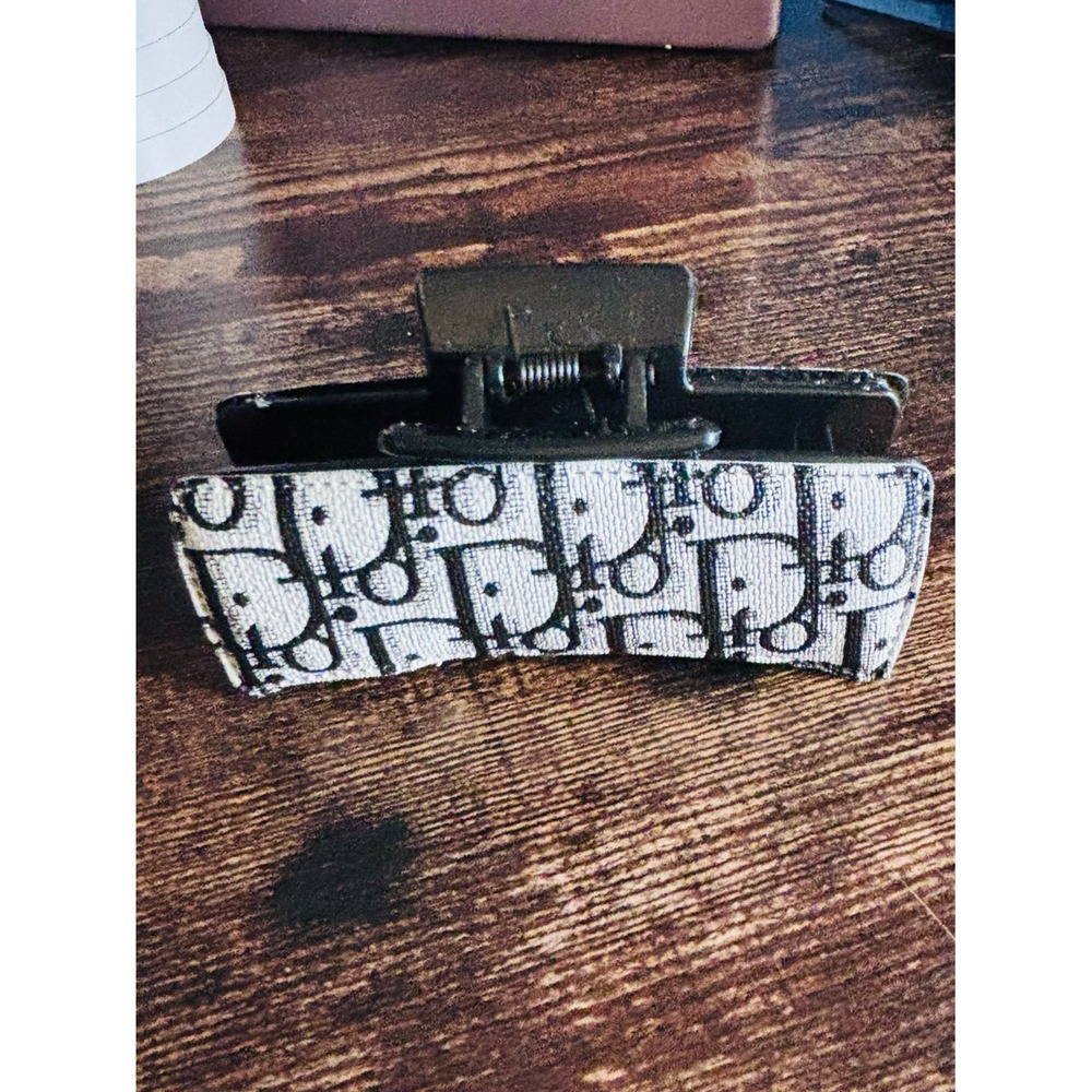 Ella's Black White Monogram Print Hair Claw Clip Rectangle Accessory